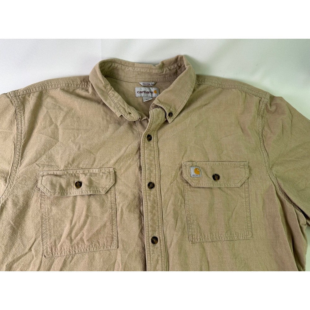 Carhartt Original Fit Tan Short Sleeve Button Down Work Shirt Men's 2XL Pockets